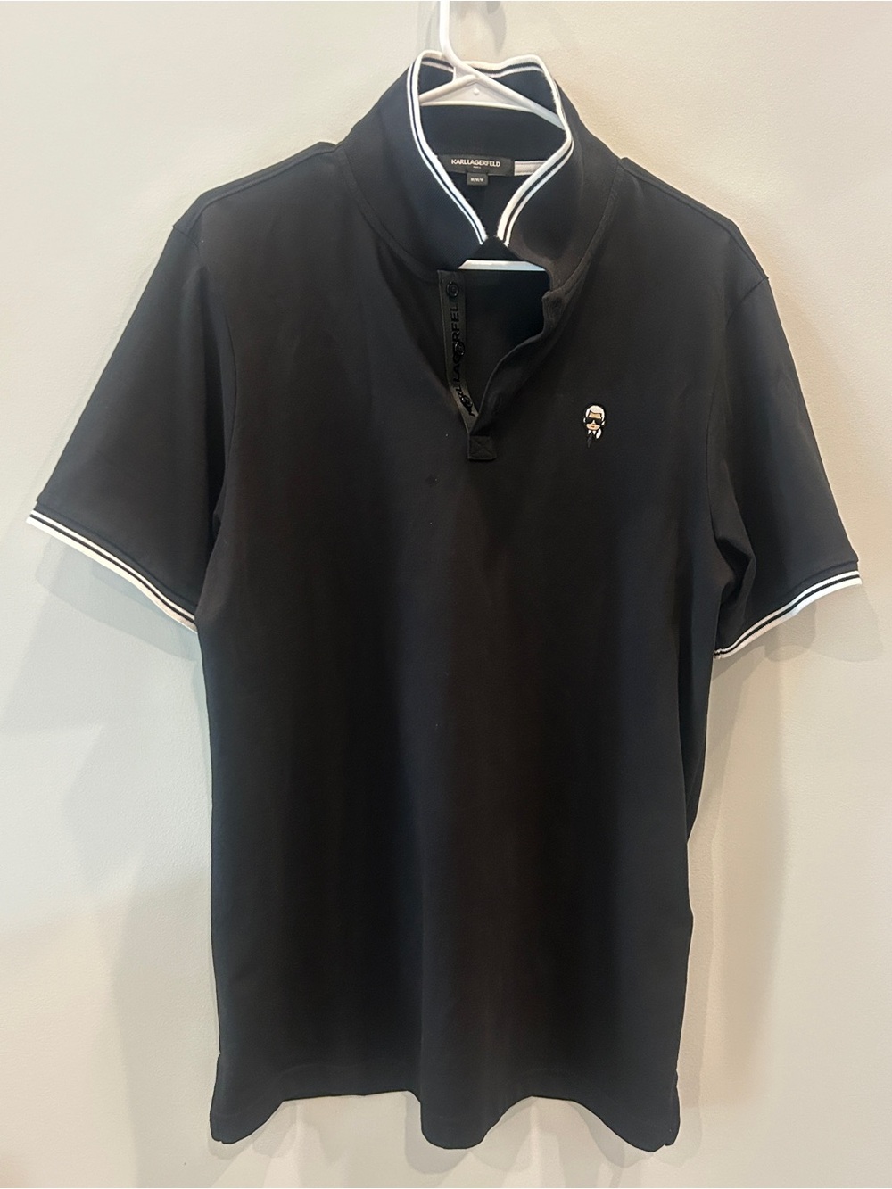 Karl Lagerfeld Black Polo with White Contrast Trim and Logo